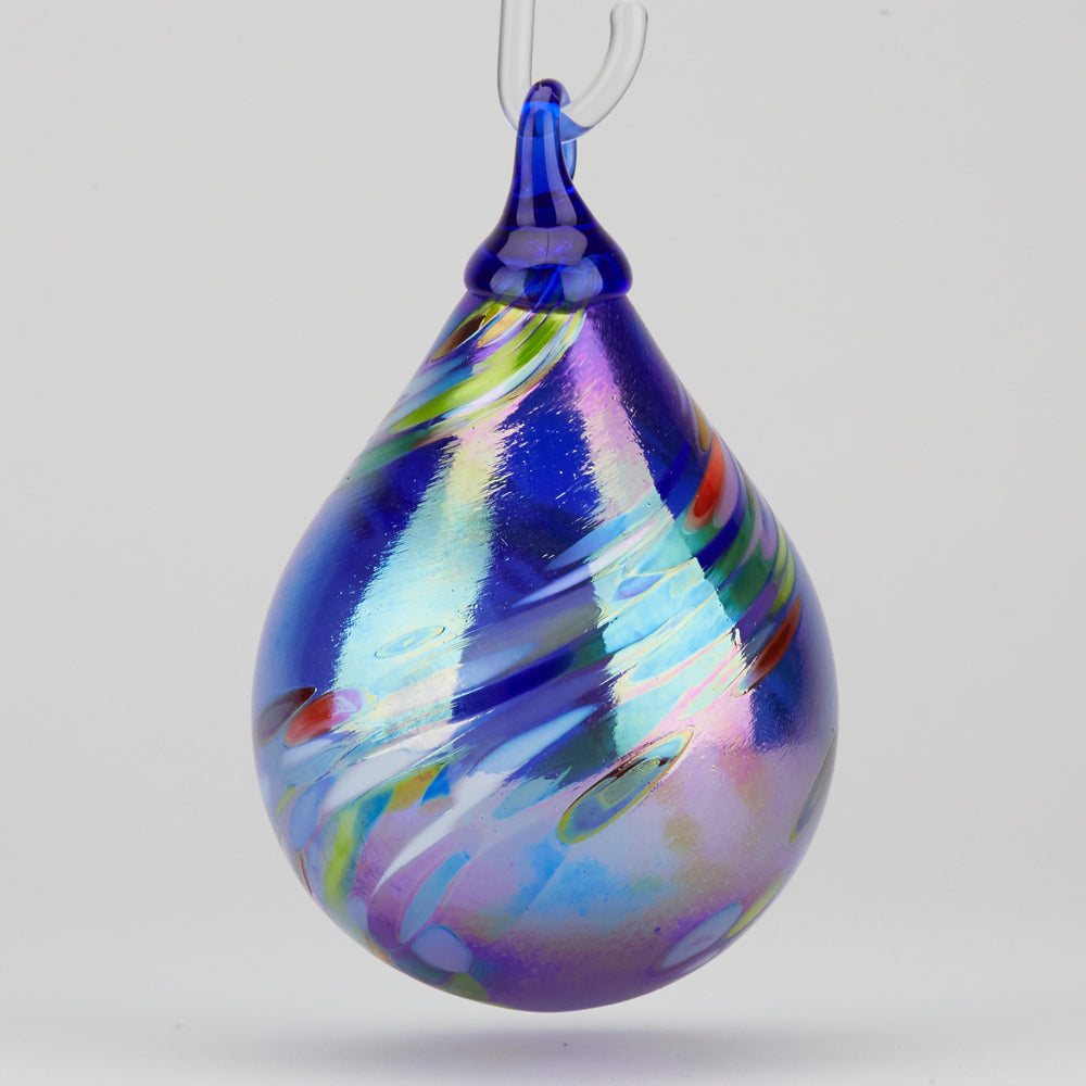 cobalt rainbow swirl classic raindrop ornament