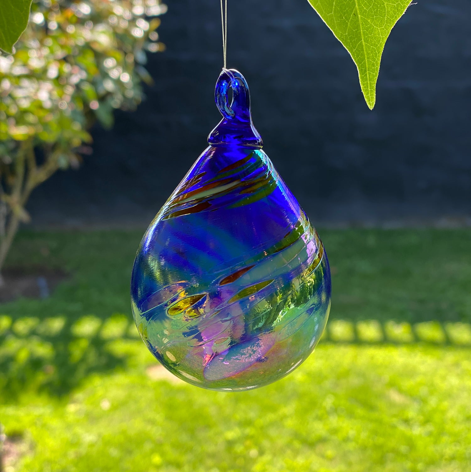 cobalt rainbow swirl classic raindrop ornament